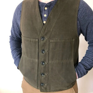 C.C. Filson Co. Mens Vintage Suede Moleskin Multi Pockets Vest in Olive Green 50
